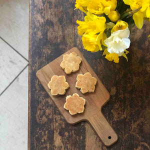 Lemon Welsh Cakes in the shape of a Daffodil Flower