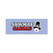 Load image into Gallery viewer, A rectangular light purple sticker or decal with the text 'SHWMAE CARIAD' in white and red, plus a stylized cartoon welsh lady face wearing a black hat and red lips.
